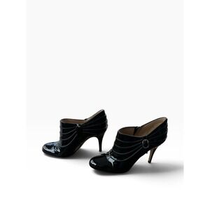 Valentino Garavani Ankle Boots 36.5 Black Patent Leather Stiletto Buckle Shootie